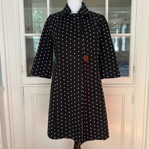 Anya Ponorovskaya Black Fitted Cotton Coat, Size 10, Embroidered Stars, Lined